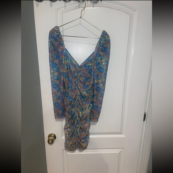 NEW! SAYLOR Lawren Multicolor Sequin Ruched Long Sleeve Mini Dress ✨Small NWT! - Picture 10 of 14